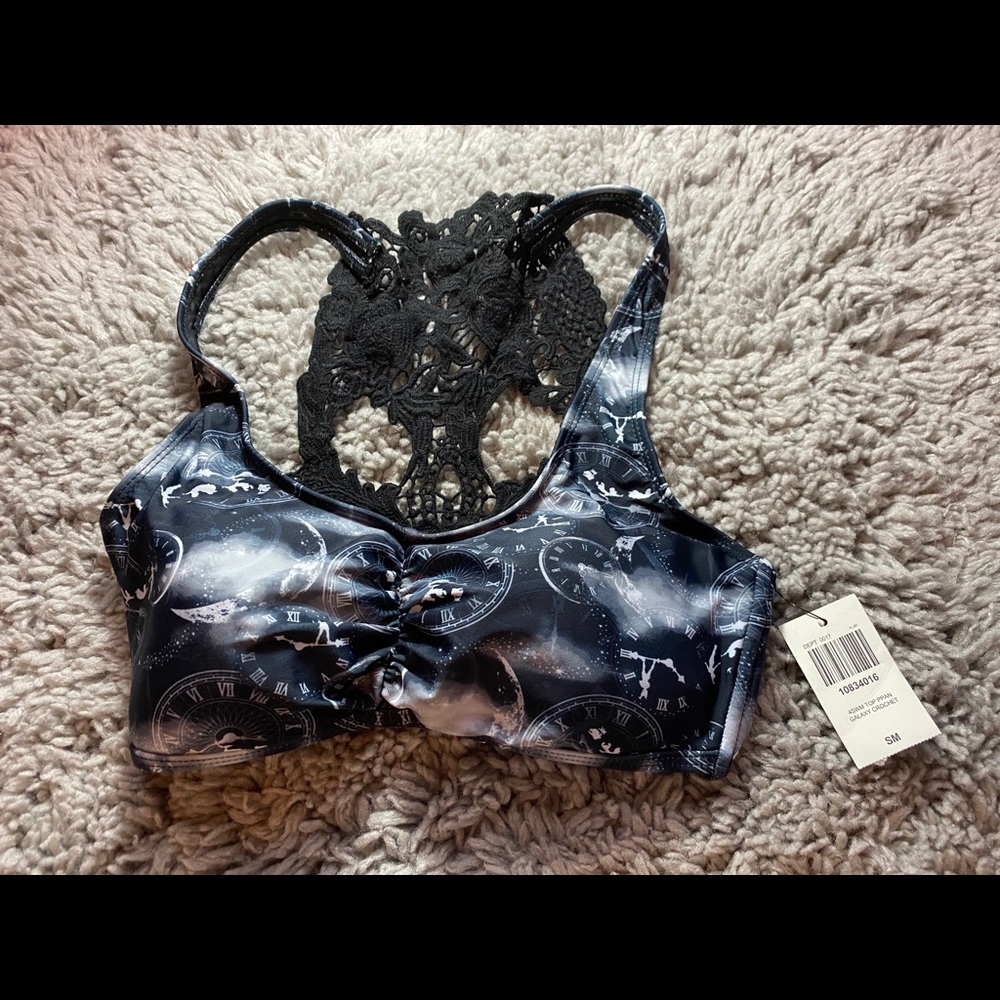 Black Peter Pan swim top with lace skull back